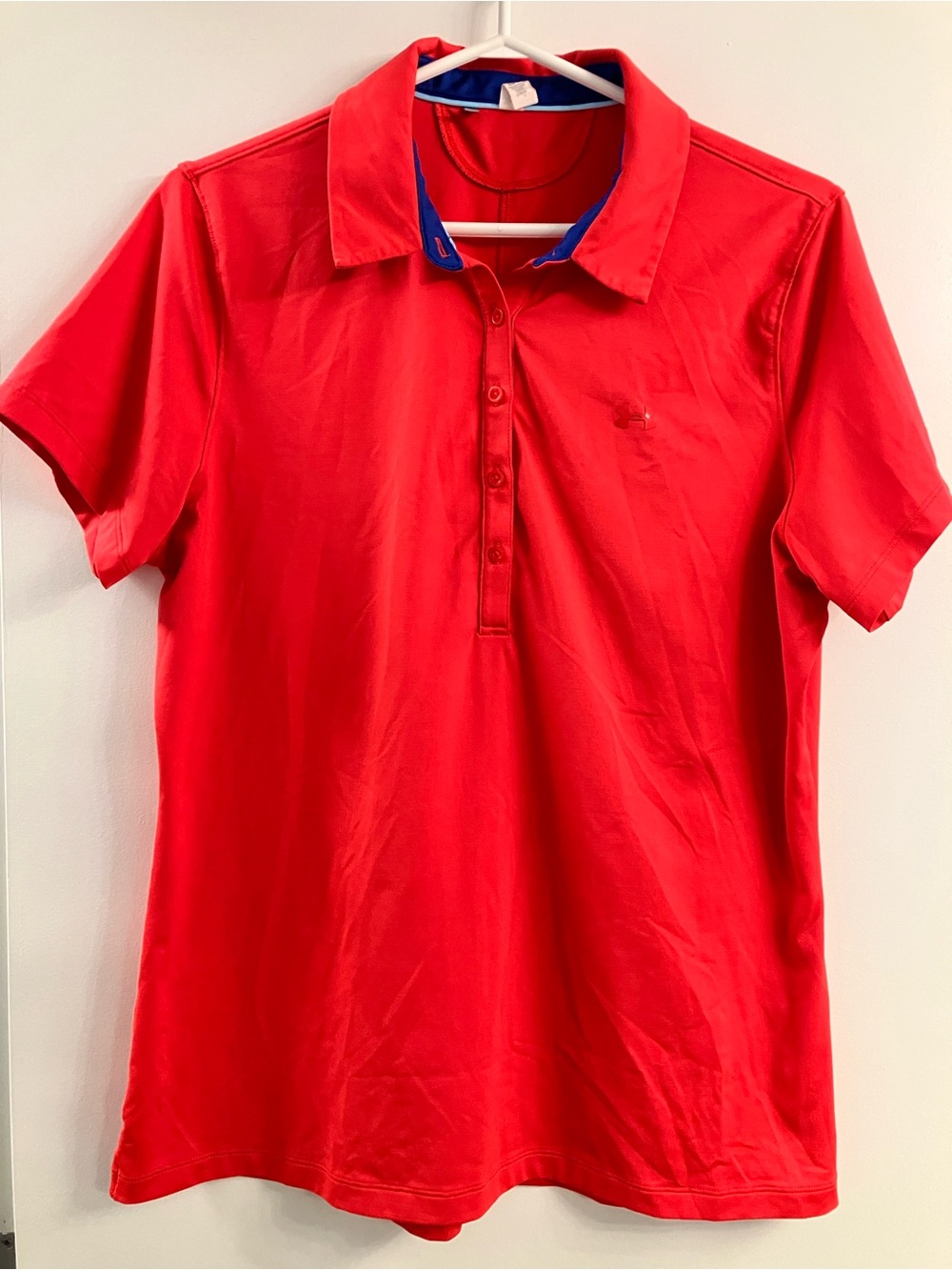 Under Armour Red Polo with Blue and Light Blue Trim